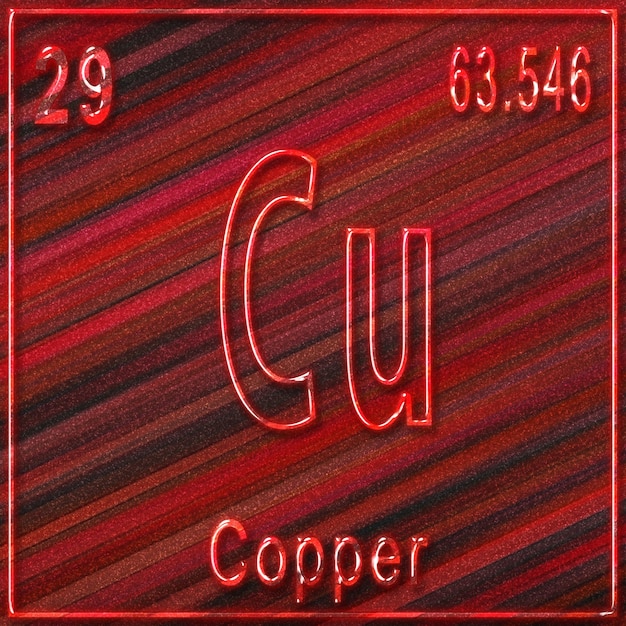 Copper chemical element, Sign with atomic number and atomic weight, Periodic Table Element