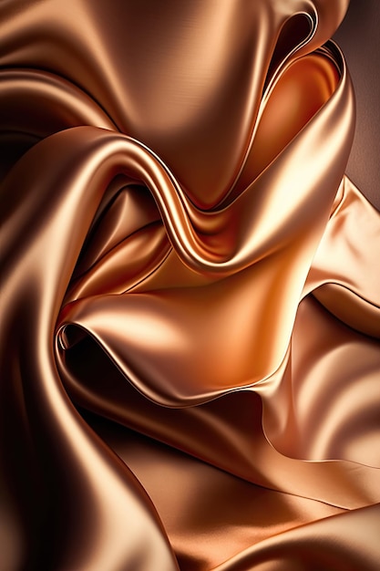 Copper color abstract shiny plastic silk or satin wavy background Generative AI