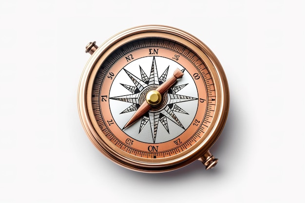 A copper compass with the word on on it