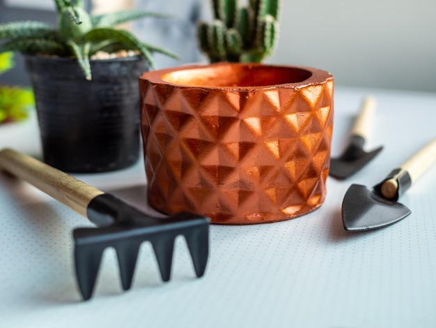 Copper geometric concrete planters Painted concrete planters for home decoration