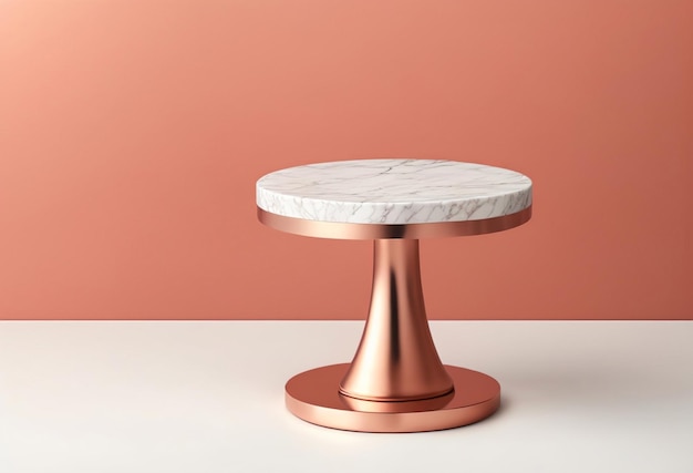 A copper and marble table with a marble top.