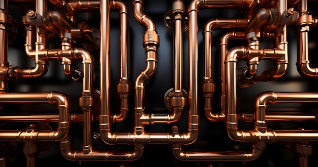 copper pipe tubes in a copper boiler plumbing pipework