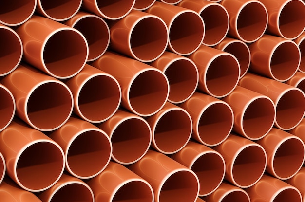 Copper pipes background closeup 3D rendering