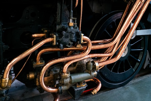 Copper pipes polished to perfection on a steam train