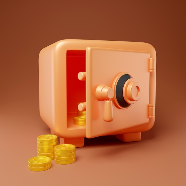 copper safe and lock box with gold brown background 3d render