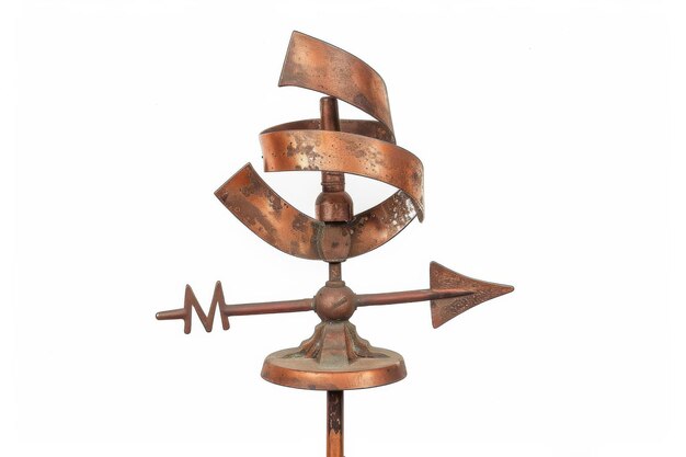 Photo a copper weather vane with an intricate design rotates in the breeze