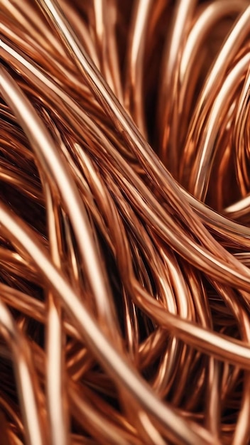 Copper wire for electronics closeup with a focus on the center and blurred edges of the right and le