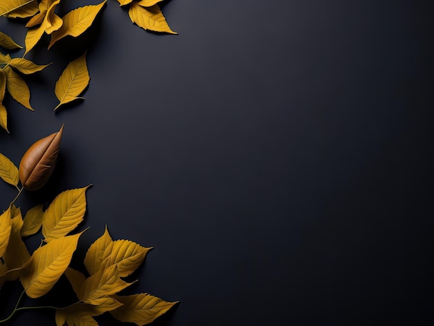 Copy space background with autumn decor on black background ai generative