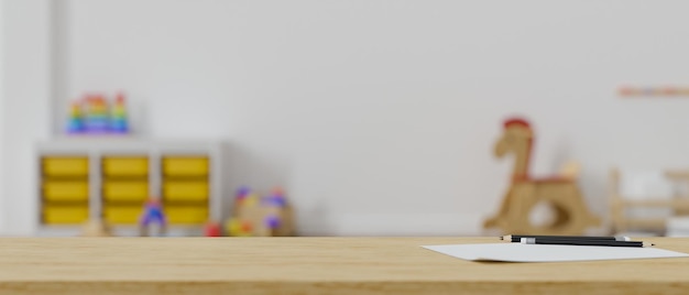 A copy space over blurred kids playroom in the background kindergarten study room