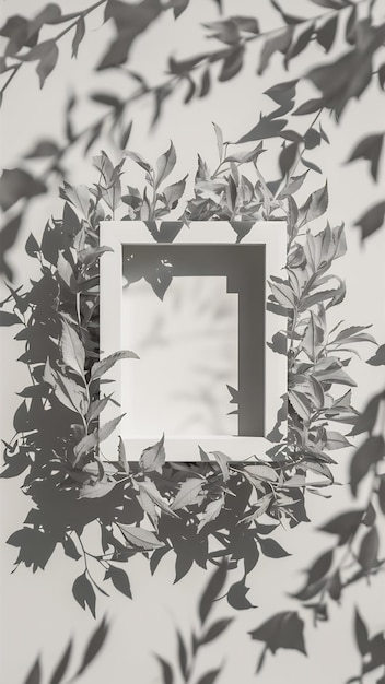 Photo copy space white frame and leaves shadow