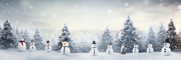 Copyspace Many snowmen standing in winter Christmas