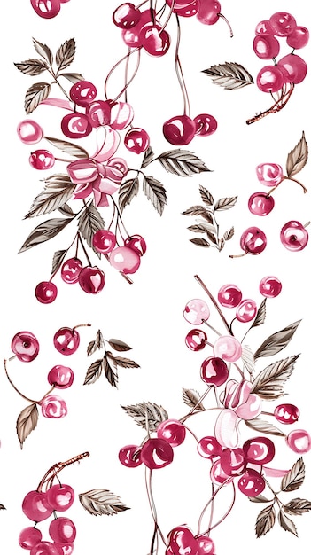 Coquette Cherry and Bow Pattern with Pink Bows Cute coquette cherries adorned with pink ribbon bows