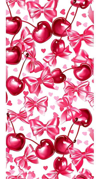 Coquette Cherry and Bow Pattern with Pink Bows Cute coquette cherries adorned with pink ribbon bows