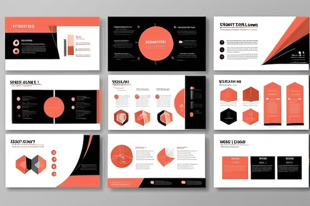 Photo coral and black business presentation slides templates from infographic elements