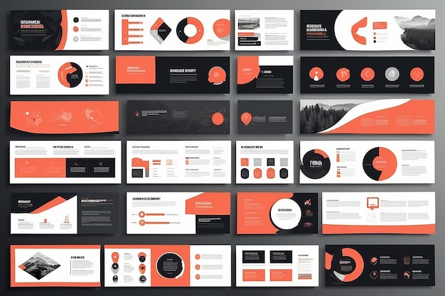 Photo coral and black business presentation slides templates from infographic elements