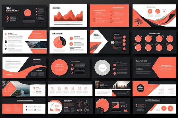 Coral and black business presentation slides templates from infographic elements