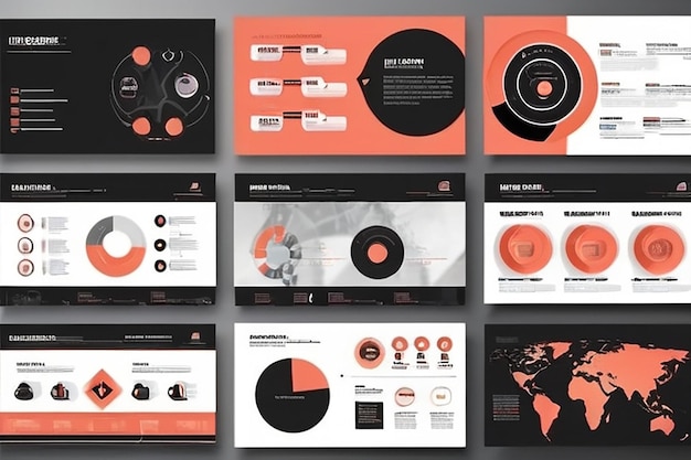 Coral and black business presentation slides templates from infographic elements