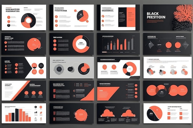 Photo coral and black business presentation slides templates from infographic elements