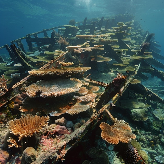 Photo coral colonies growing on shipwrecks