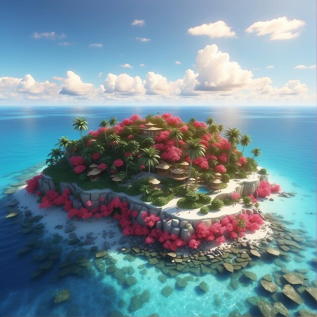 A coral island in the middle of the ocean somewhere on the equator a resort