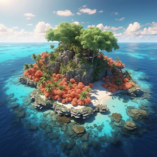 A coral island in the middle of the ocean somewhere on the equator a resort