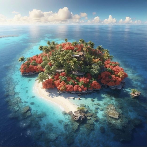 A coral island in the middle of the ocean somewhere on the equator a resort