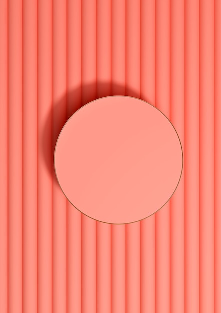 Coral pink 3D top view product display cylinder podium photography background minimal luxury gold