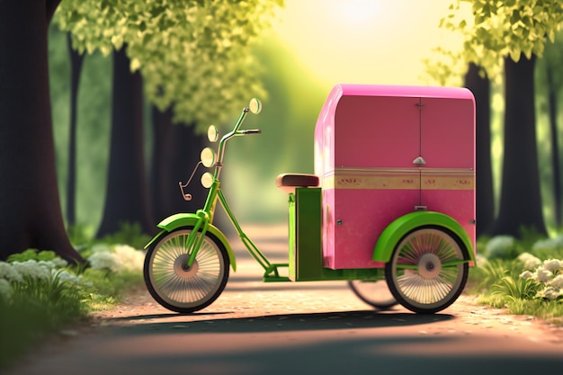 The coral pink pedicab pedals through the streets an ecofriendly ride