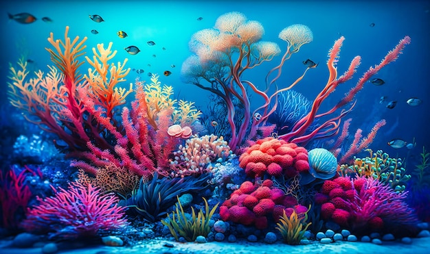 A coral reef garden filled with vibrant colors and marine life