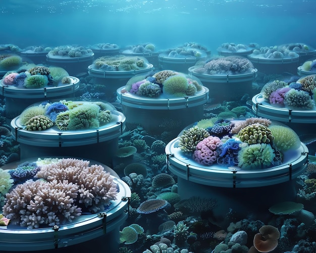 Photo coral reef habitat with active ocean conservation and offsetting initiatives protecting marine life