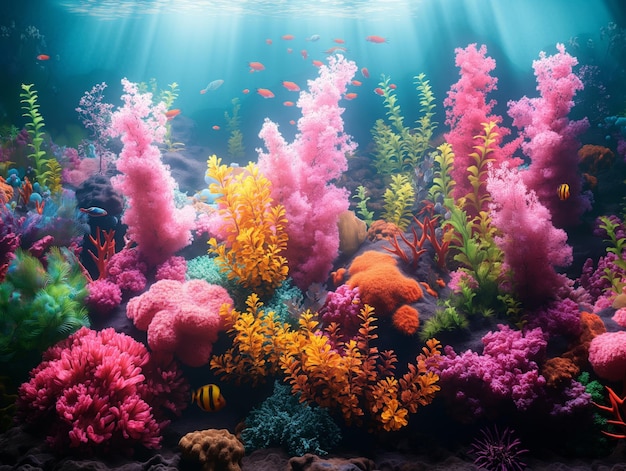 coral reef teeming with marine life vibrant colors of corals fish and underwater plants