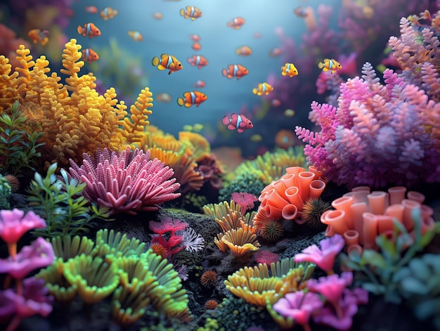 coral reef teeming with marine life vibrant colors of corals fish and underwater plants