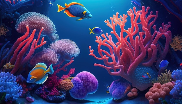 Coral reef underwater sea digital art illustration Generative AI