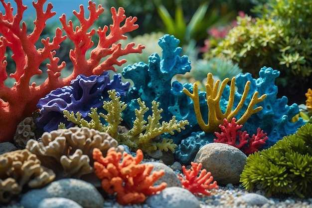 a coral reef with different colored corals and other corals