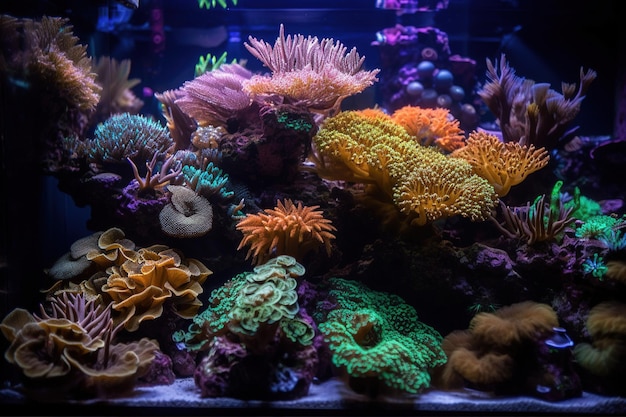 A coral reef with a green light on it