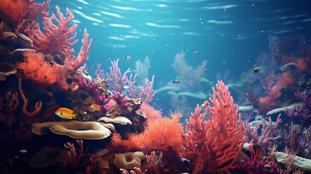 a coral reef with a jellyfish and other sea creatures