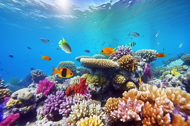 a coral reef with many tropical fish and corals