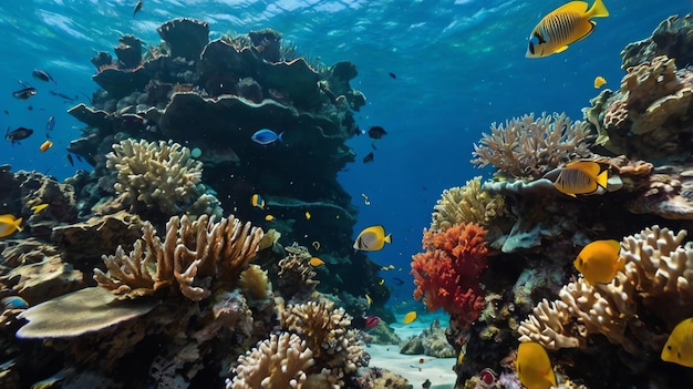 coral reef with small tropical fish