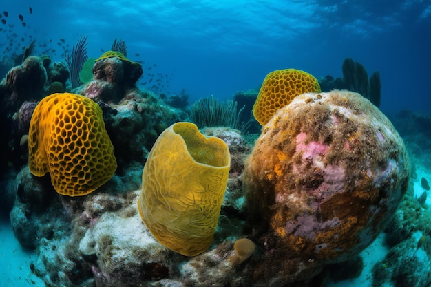 A coral reef with a sponge and a sponge