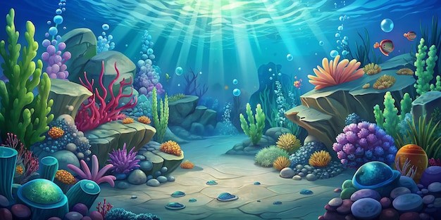 Corals and algae underwater world sea bottom cartoon background