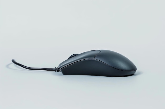 Corded computer mouse on white background