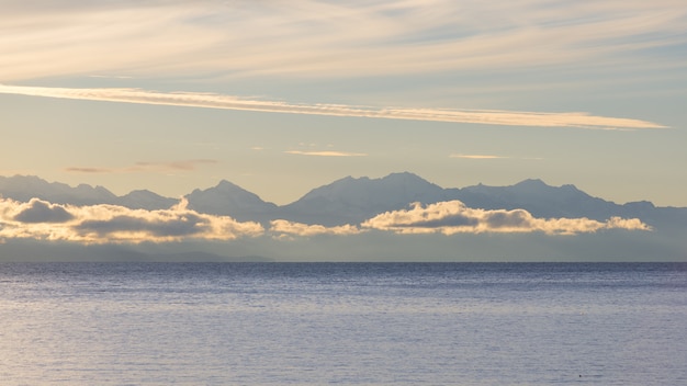 The Cordillera Real mountain range at sunrise, Titicaca Lake, Bolivia