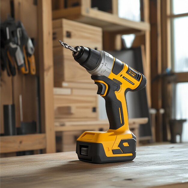 Photo cordless angle drill for tight spaces and angled drilling