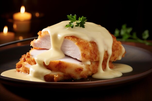 Photo cordon bleu with a champagne cream sauce yummy cordon bleu food image photography