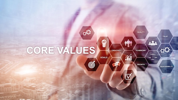 Photo core values concept on virtual screen business and finance solutions