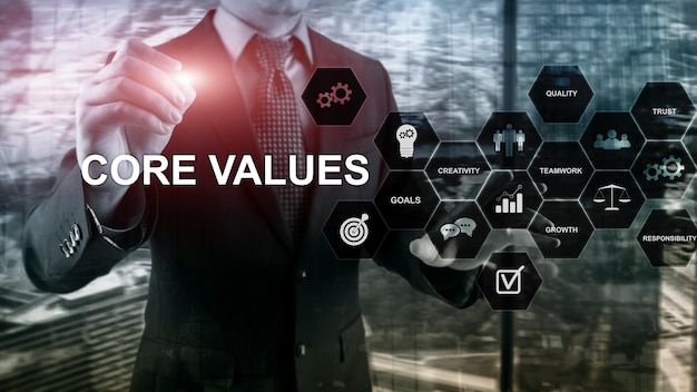 Photo core values concept on virtual screen business and finance solutions