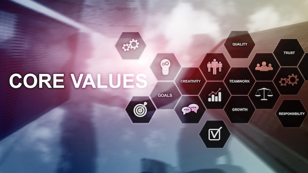 Photo core values concept on virtual screen business and finance solutions