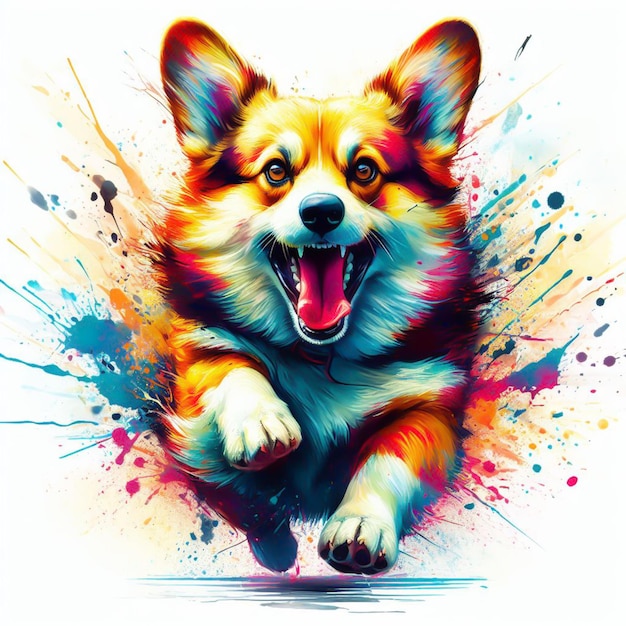 Corgi Roaring Dynamic Watercolor Illustration