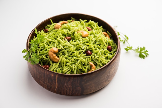 Coriander, Cilantro rice also called Dhaniya Chawal or pulao or kothamalli in India