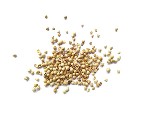 Coriander seeds on white background